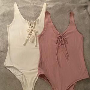 ⭐️ NWOT 2 Tie Front Snap Closure Body Suits